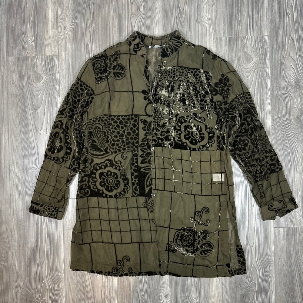 Coldwater Creek Olive Green Sheer Burnout Button Down Shirt